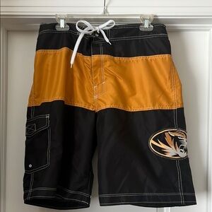 Mizzou Black and Gold Board Shorts with Quick-Dry Fabric